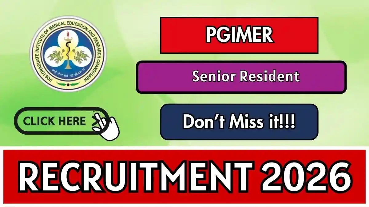 PGIMER Senior Resident Recruitment 2026 - Walkin
