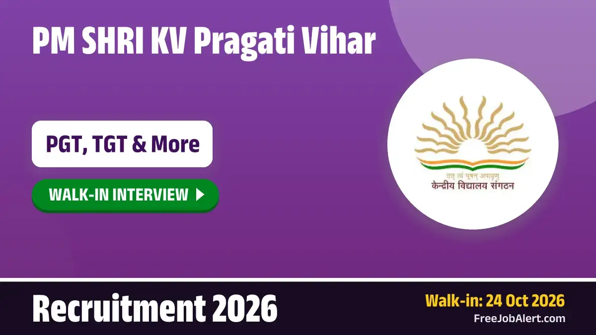 PM SHRI KV Pragati Vihar Recruitment 2026 – Walkin for TGT, PGT, Computer Instructor and More Posts PM SHRI KV Pragati Vihar Recruitment 2026 – Walkin for TGT, PGT, Computer Instructor and More Posts