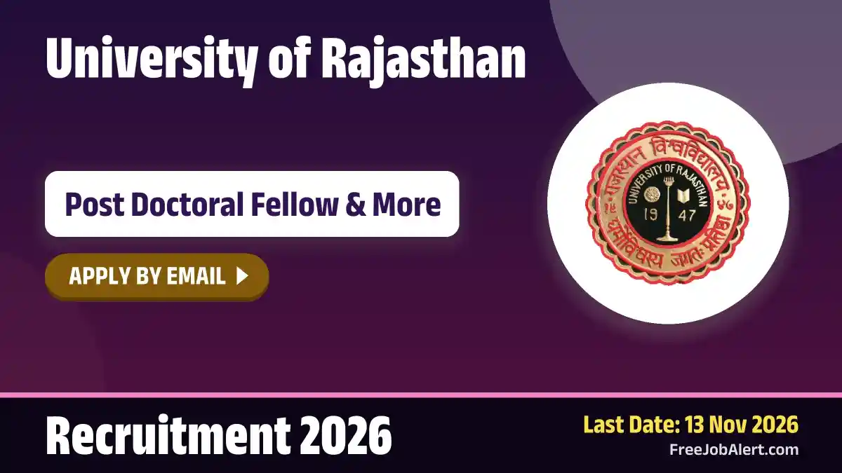Rajasthan University Recruitment 2026 – Apply Online for 4 Post Doctoral Fellow, Project Assistant Posts Rajasthan University Recruitment 2026 – Apply Online for 4 Post Doctoral Fellow, Project Assistant Posts