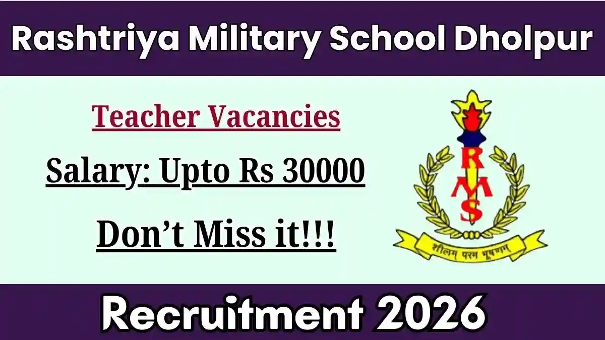 Rashtriya Military School Dholpur Teacher Recruitment 2026 - Apply Offline
