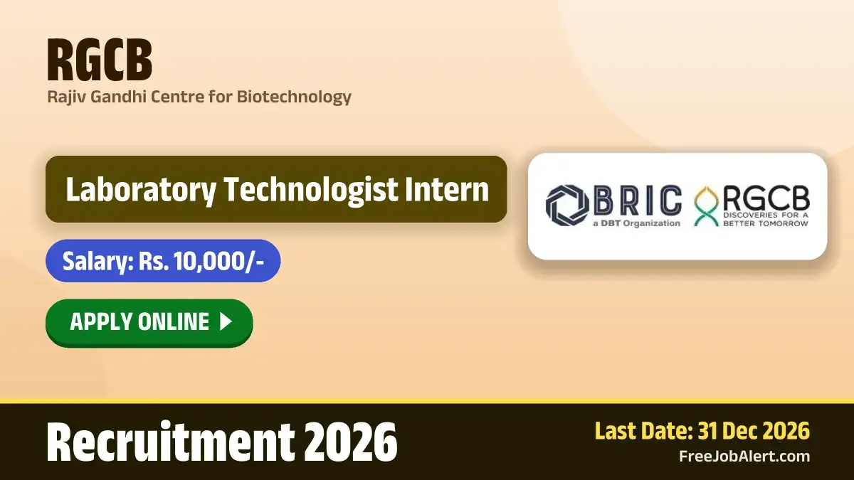 RGCB Laboratory Technologist Intern Recruitment 2026 – Apply Online