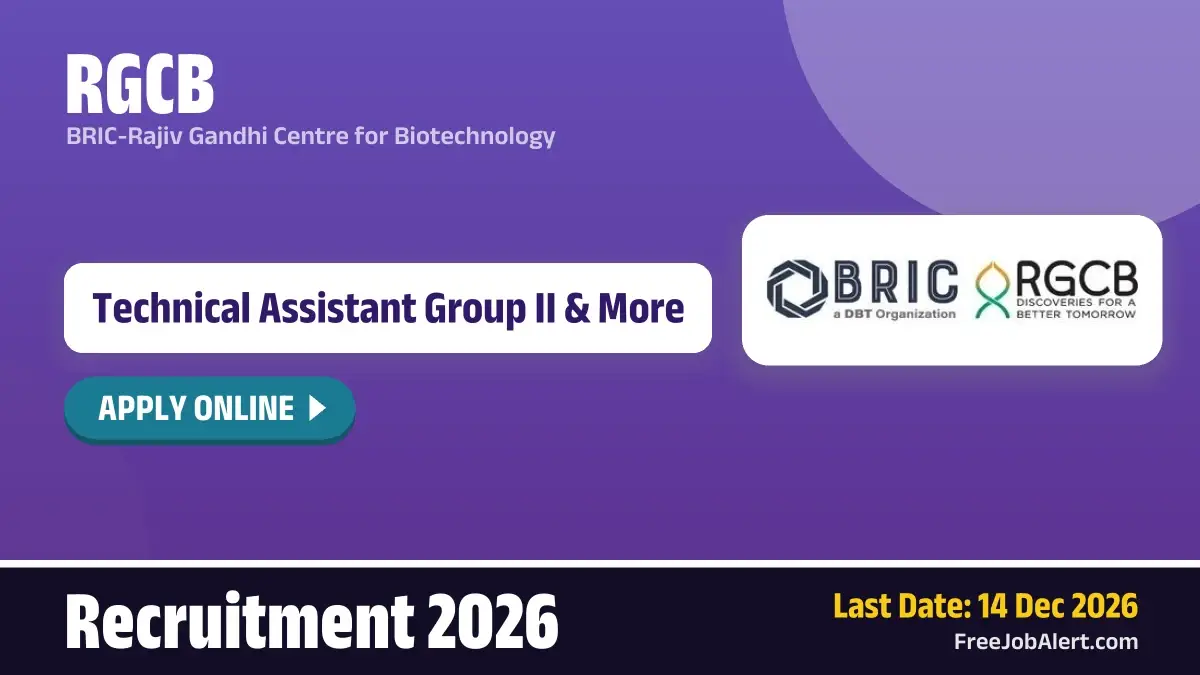 RGCB Technical Officer & Technical Assistant Group Recruitment 2026 – Apply Online for 8 Posts RGCB Technical Officer & Technical Assistant Group Recruitment 2026 – Apply Online for 8 Posts