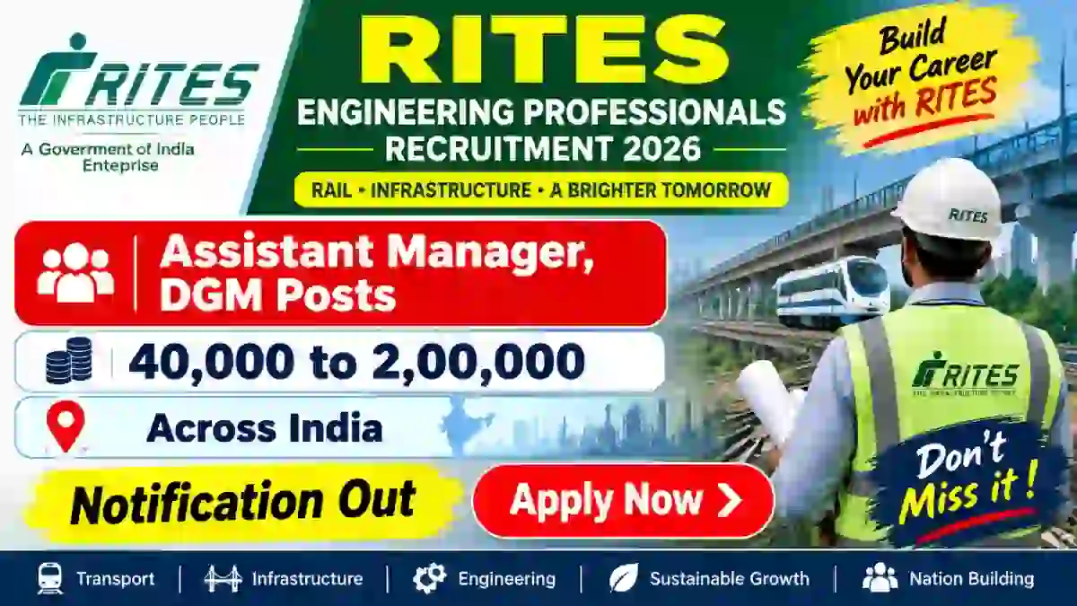 RITES Engineering Professionals Recruitment 2026 - Apply Online for 12 Assistant Manager, DGM Posts RITES Engineering Professionals Recruitment 2026 - Apply Online for 12 Assistant Manager, DGM Posts