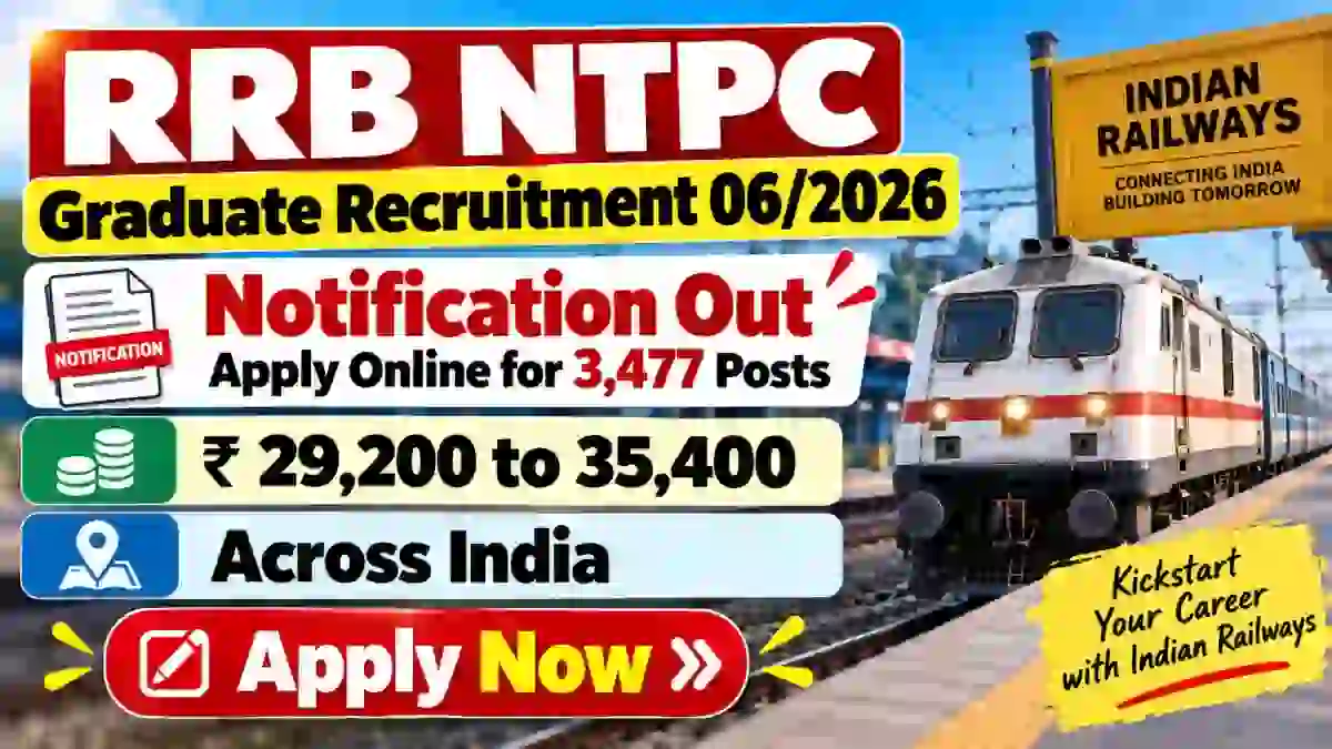 RRB NTPC Graduate Recruitment 06/2026 Notification Out - Apply Online for 3,477 Posts