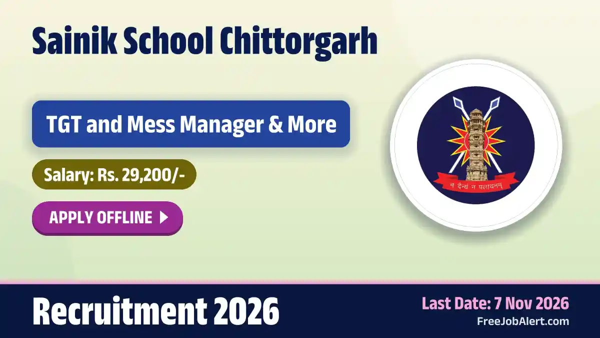 Sainik School Chittorgarh Recruitment 2026 – Apply Offline for 5 TGT, Mess Manager Posts Sainik School Chittorgarh Recruitment 2026 – Apply Offline for 5 TGT, Mess Manager Posts