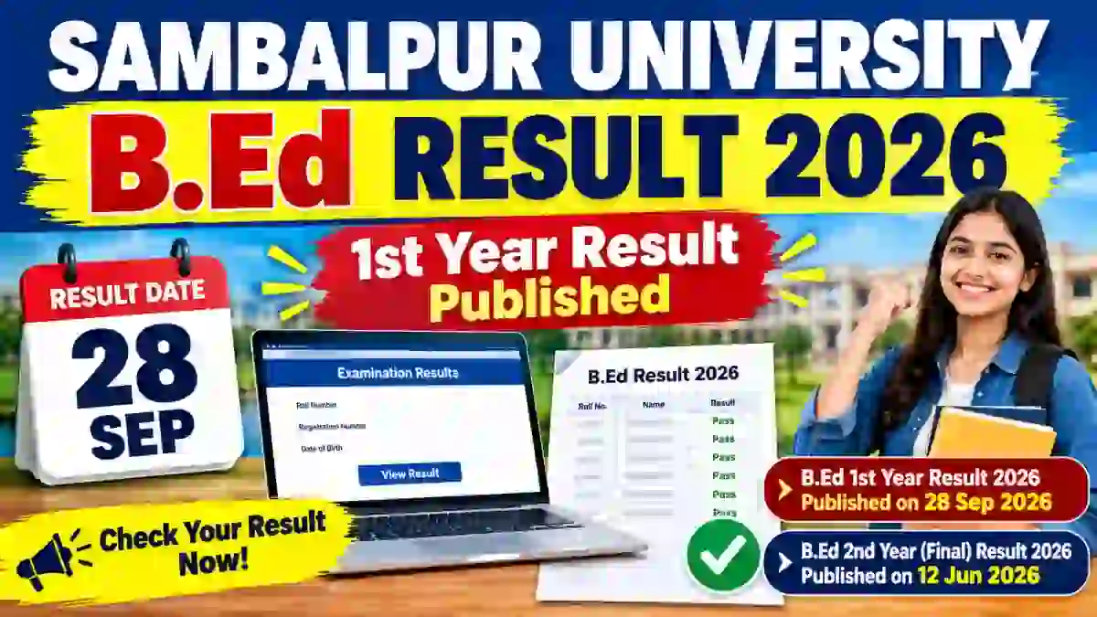 Sambalpur University B.Ed Result 2026 Out - Check 1st Year Result Online @ suniv.ac.in Sambalpur University B.Ed Result 2026 Out - Check 1st Year Result Online @ suniv.ac.in