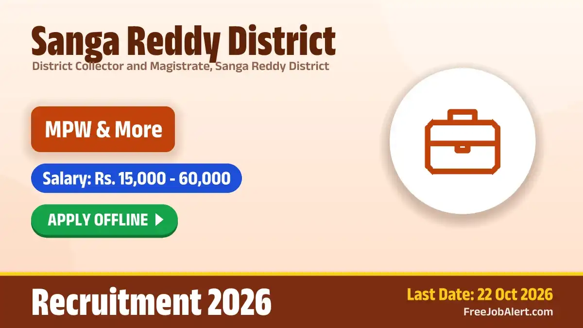 Sanga Reddy District Recruitment 2026 – Apply Offline for 8 MPW, Yoga Professional and More Posts Sanga Reddy District Recruitment 2026 – Apply Offline for 8 MPW, Yoga Professional and More Posts