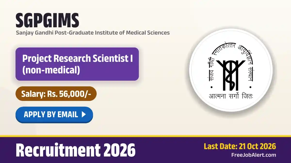 SGPGIMS Project Research Scientist I Recruitment 2026 – Apply Online SGPGIMS Project Research Scientist I Recruitment 2026 – Apply Online