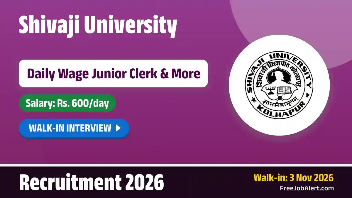 Shivaji University Recruitment 2026 – Walkin for Daily Wage Junior Clerk, Daily Wage Peon Posts