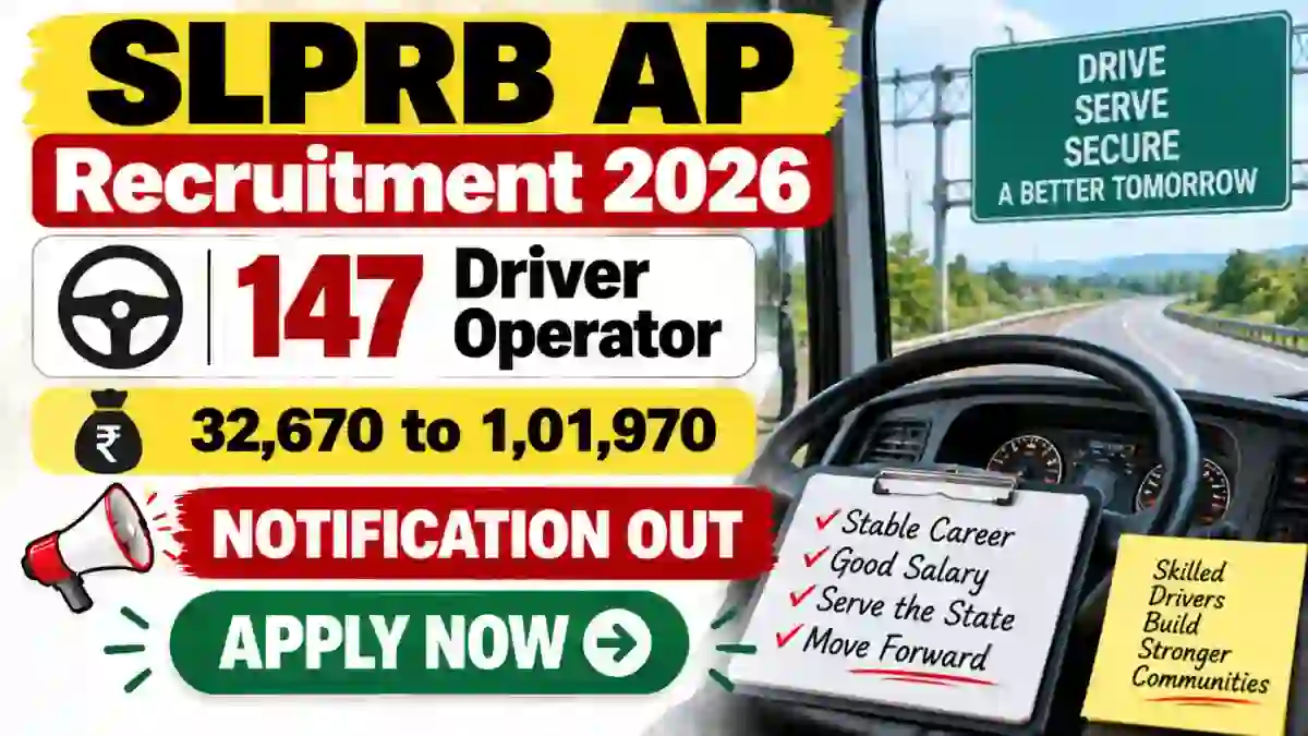 SLPRB AP Driver Operator Recruitment 2026 Notification Out - Apply Online for 147 Posts SLPRB AP Driver Operator Recruitment 2026 Notification Out - Apply Online for 147 Posts