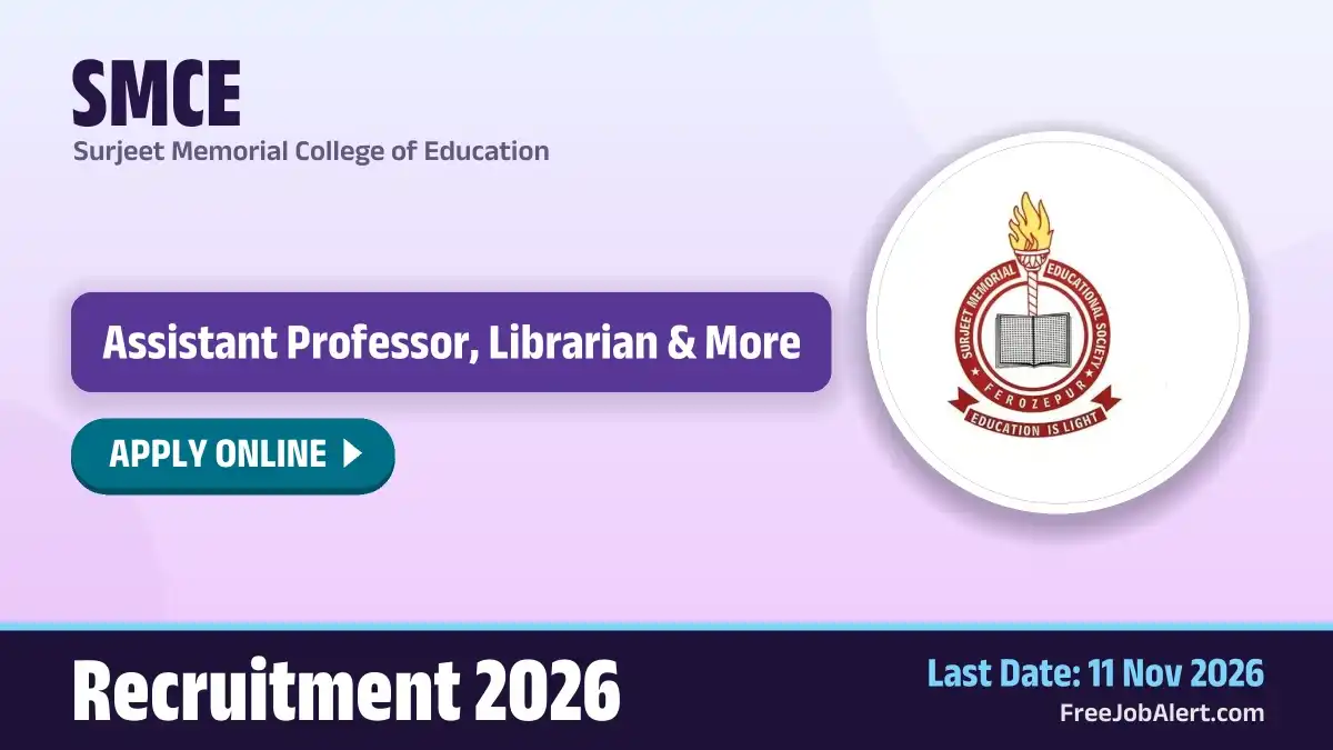 SMCE Recruitment 2026 – Apply Online for 19 Assistant Professor, Librarian and More Posts SMCE Recruitment 2026 – Apply Online for 19 Assistant Professor, Librarian and More Posts