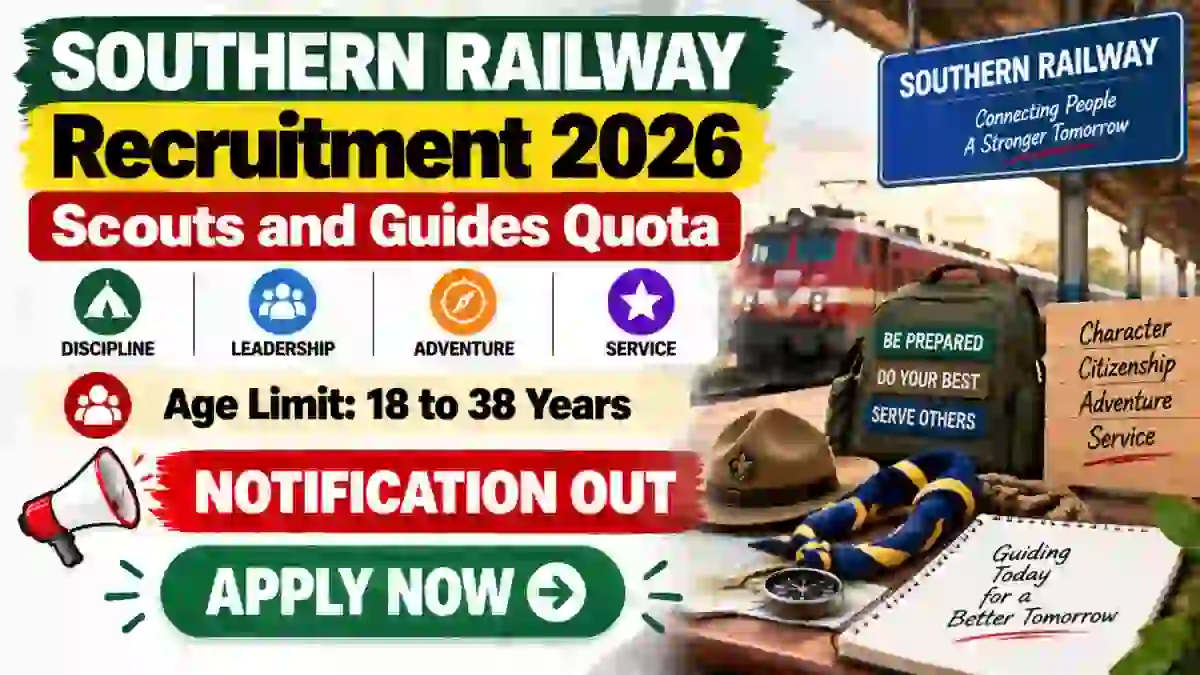 Southern Railway Scouts and Guides Quota Recruitment 2026 Notification Out - Apply Online for 17 Posts Southern Railway Scouts and Guides Quota Recruitment 2026 Notification Out - Apply Online for 17 Posts
