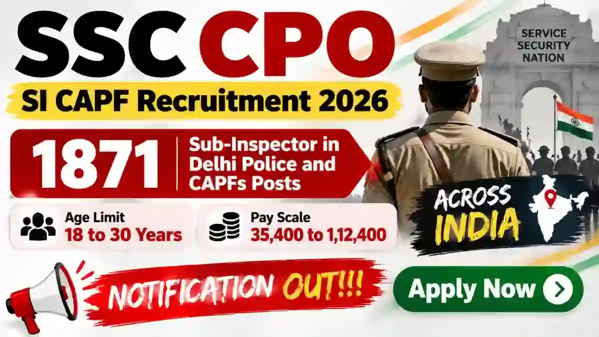 SSC CPO SI CAPF Recruitment 2026 Notification Out - Apply Online for 1,871 Sub-Inspector in Delhi Police and CAPFs Posts