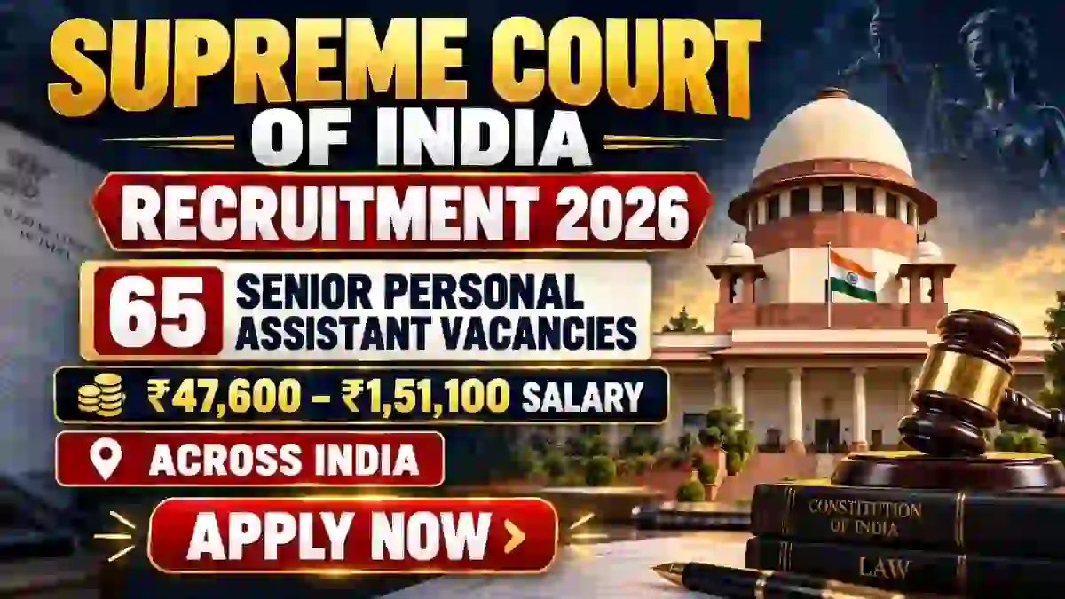 Supreme Court of India (SCI) Senior Personal Assistant Recruitment 2026 Notification Out – Apply Online for 65 Posts Supreme Court of India (SCI) Senior Personal Assistant Recruitment 2026 Notification Out – Apply Online for 65 Posts