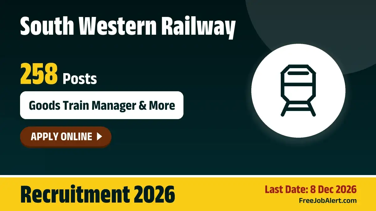 SWR Recruitment 2026 – Apply Online for 258 Goods Train Manager, Junior Engineer and More Posts SWR Recruitment 2026 – Apply Online for 258 Goods Train Manager, Junior Engineer and More Posts