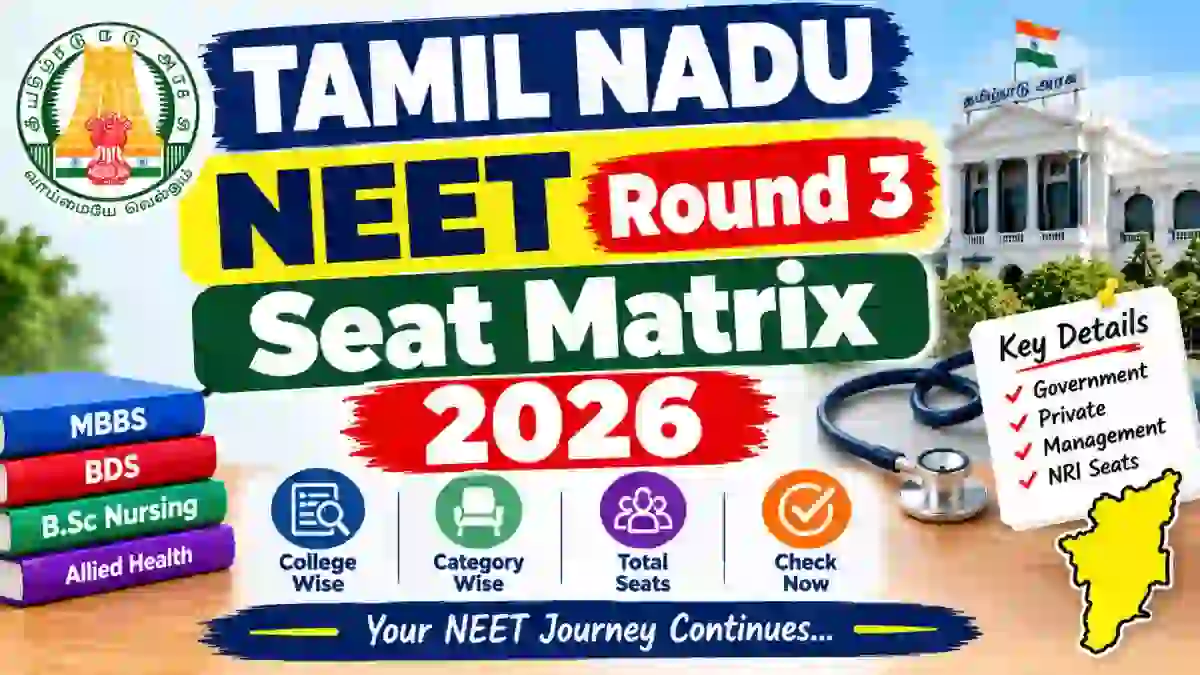 Tamil Nadu NEET UG Round 3 Seat Matrix 2026 Out - Check List Online @ tnmedicalselection.net Tamil Nadu NEET UG Round 3 Seat Matrix 2026 Out - Check List Online @ tnmedicalselection.net