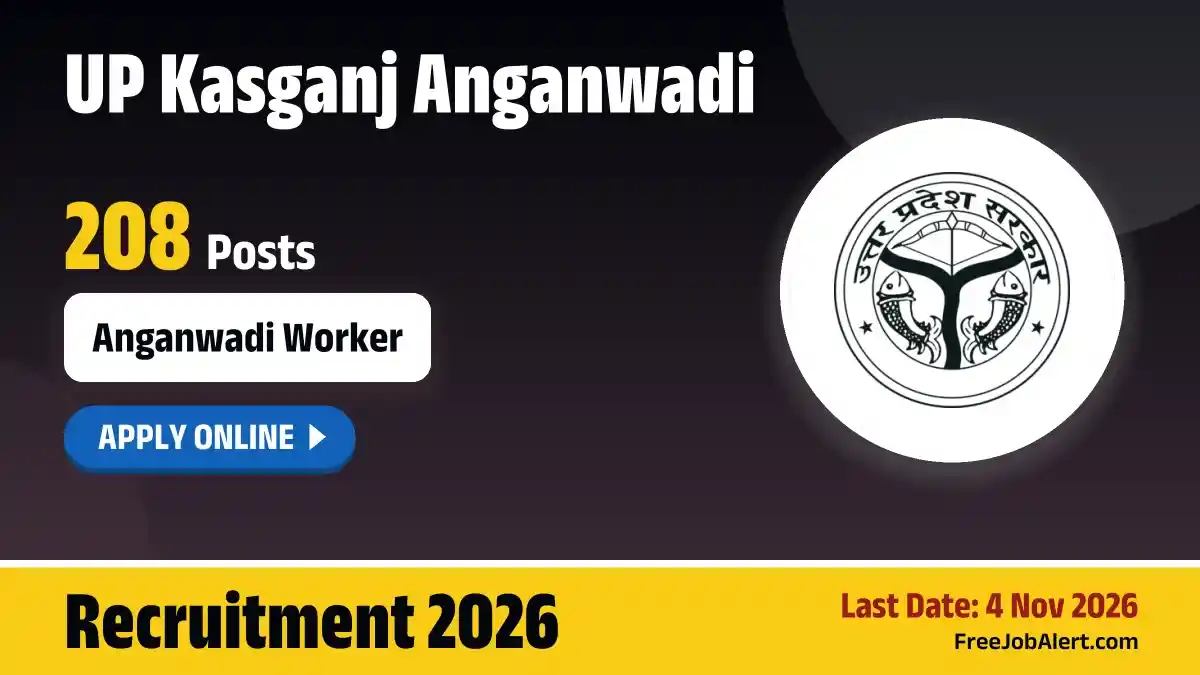 UP Kasganj Anganwadi AWW Recruitment 2026 – Apply Online for 208 Anganwadi Worker Posts UP Kasganj Anganwadi AWW Recruitment 2026 – Apply Online for 208 Anganwadi Worker Posts