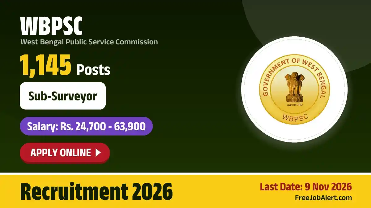 WBPSC Sub Surveyor Recruitment 2026 Notification Out – Apply Online for 1145 Posts WBPSC Sub Surveyor Recruitment 2026 Notification Out – Apply Online for 1145 Posts
