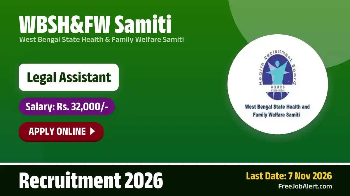 WBSH&FW Samiti Legal Assistant Recruitment 2026 – Apply Online