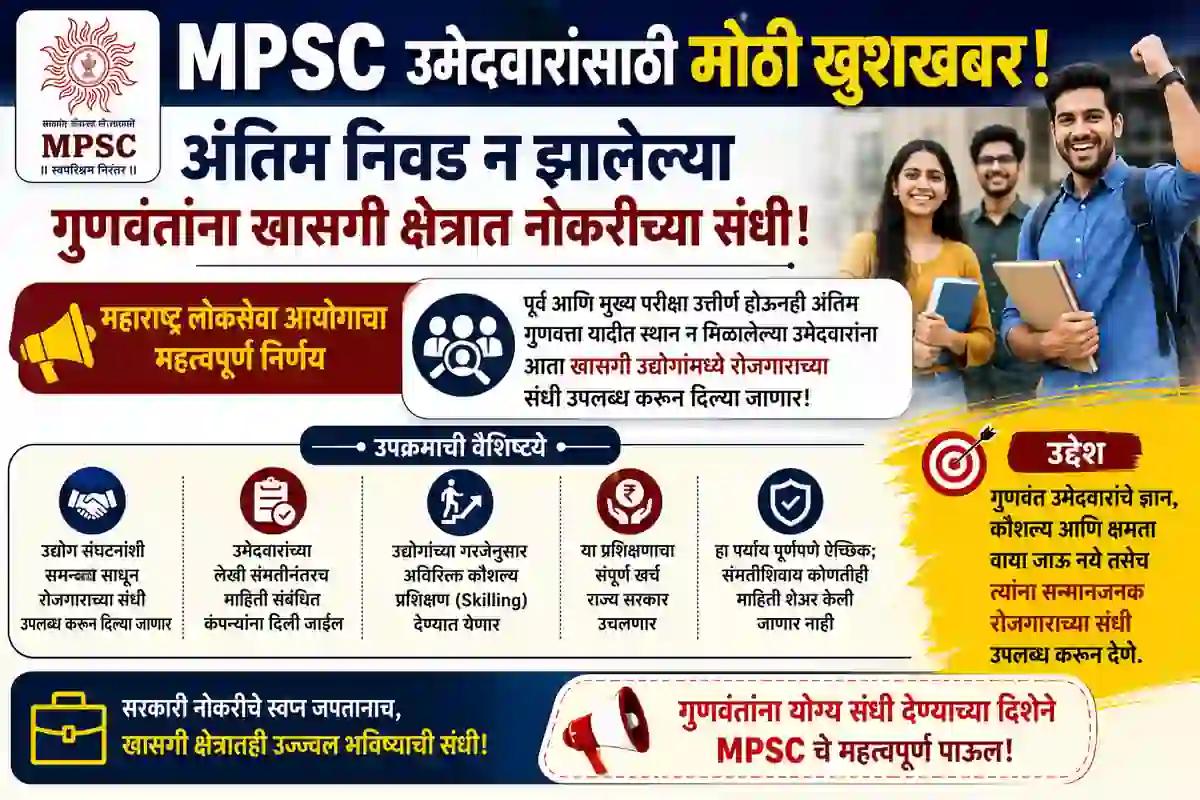 MPSC उमेदवारांसाठी मोठी खुशखबर! MPSC देणार खासगी क्षेत्रात करिअरची नवी संधी!! – MPSC Aspirants Private Job Opportunity 2026
